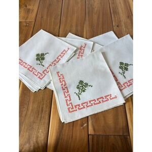 VINTAGE Hand Embroidered Cross Stitch Napkin Set of Six